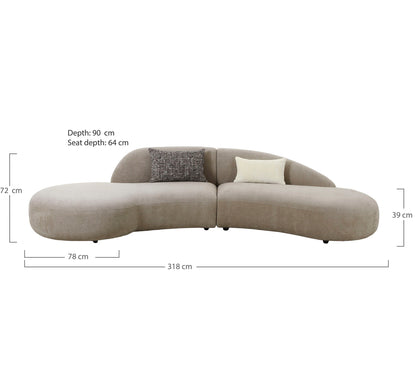 Canapea cu 2 perne, chenille, natur