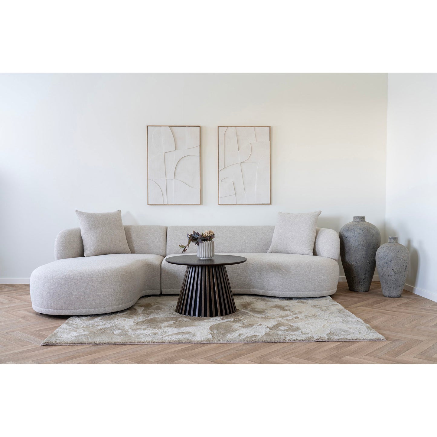 Canapea lounge cu 2 perne, orientare stanga, natur, in living