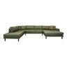 Canapea în formă de U Lido, orientare dreapta, tapițerie verde măsliniu, cu 4 perne decorative