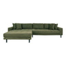 Canapea lounge Lido, orientare stânga, tapițerie verde măsliniu, cu 4 perne decorative