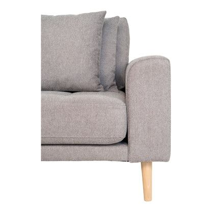 Canapea lounge, orientare stanga, gri deschis, cu 4 perne si picioare din lemn natur, detaliu