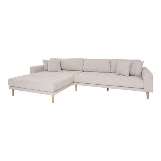 Canapea lounge,orientare stanga, bej heathered cu 4 perne si picioare din lemn natur