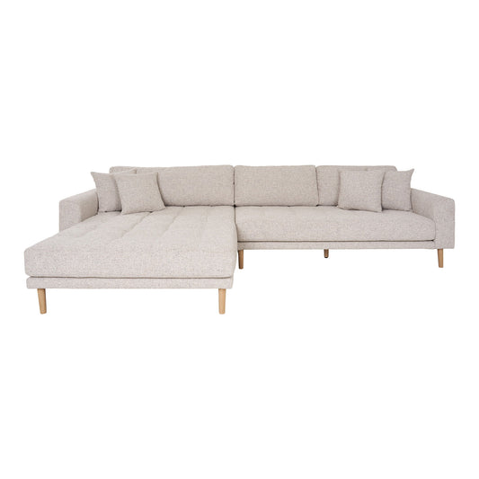 Canapea lounge,orientare stanga, bej heathered cu 4 perne si picioare din lemn natur