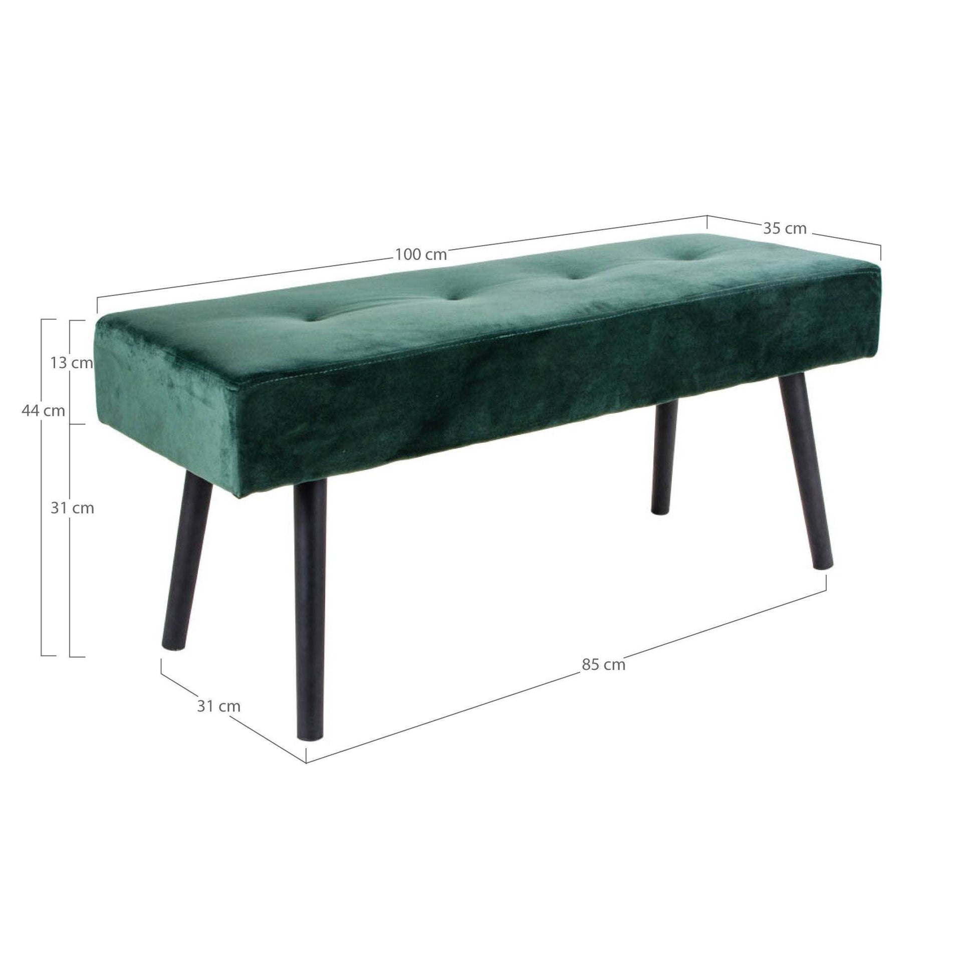 Banca din catifea, verde inchis, picioare negre