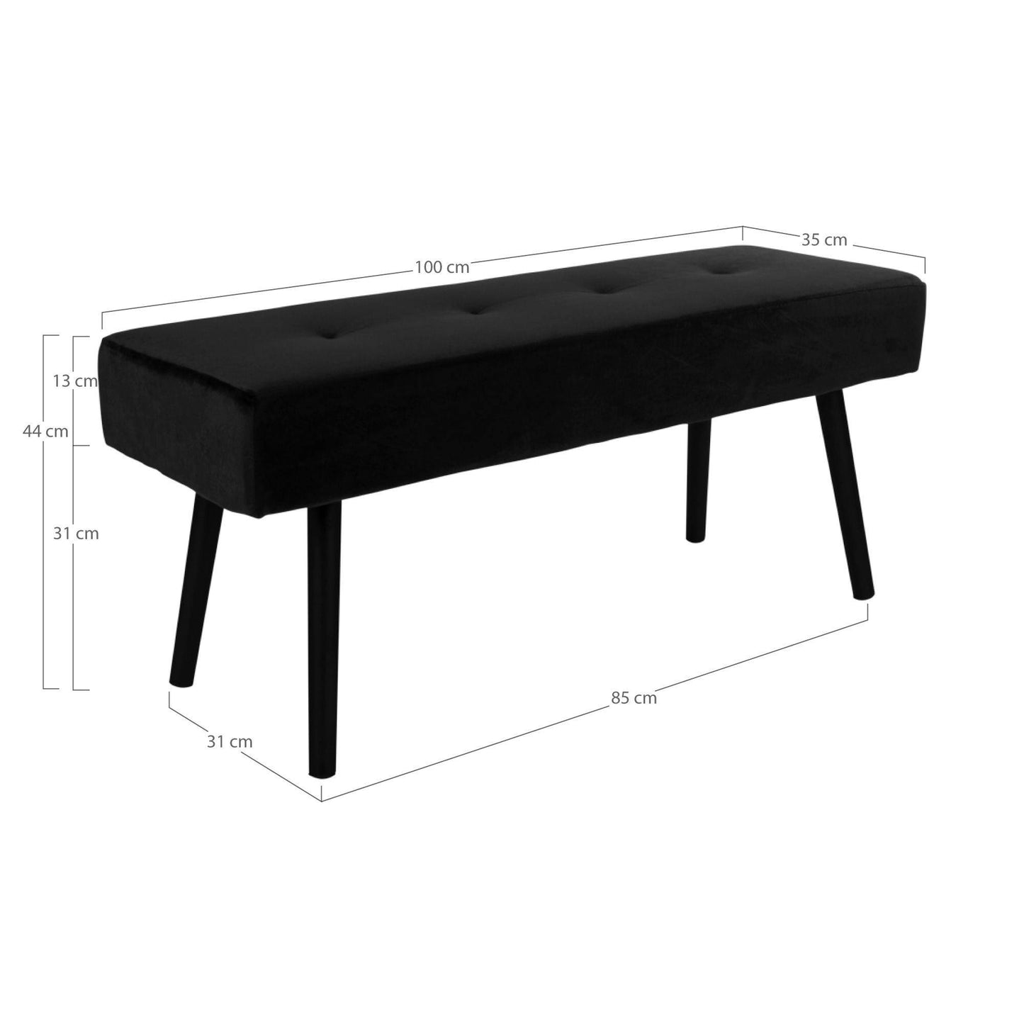 Banca din catifea, negru, picioare negre