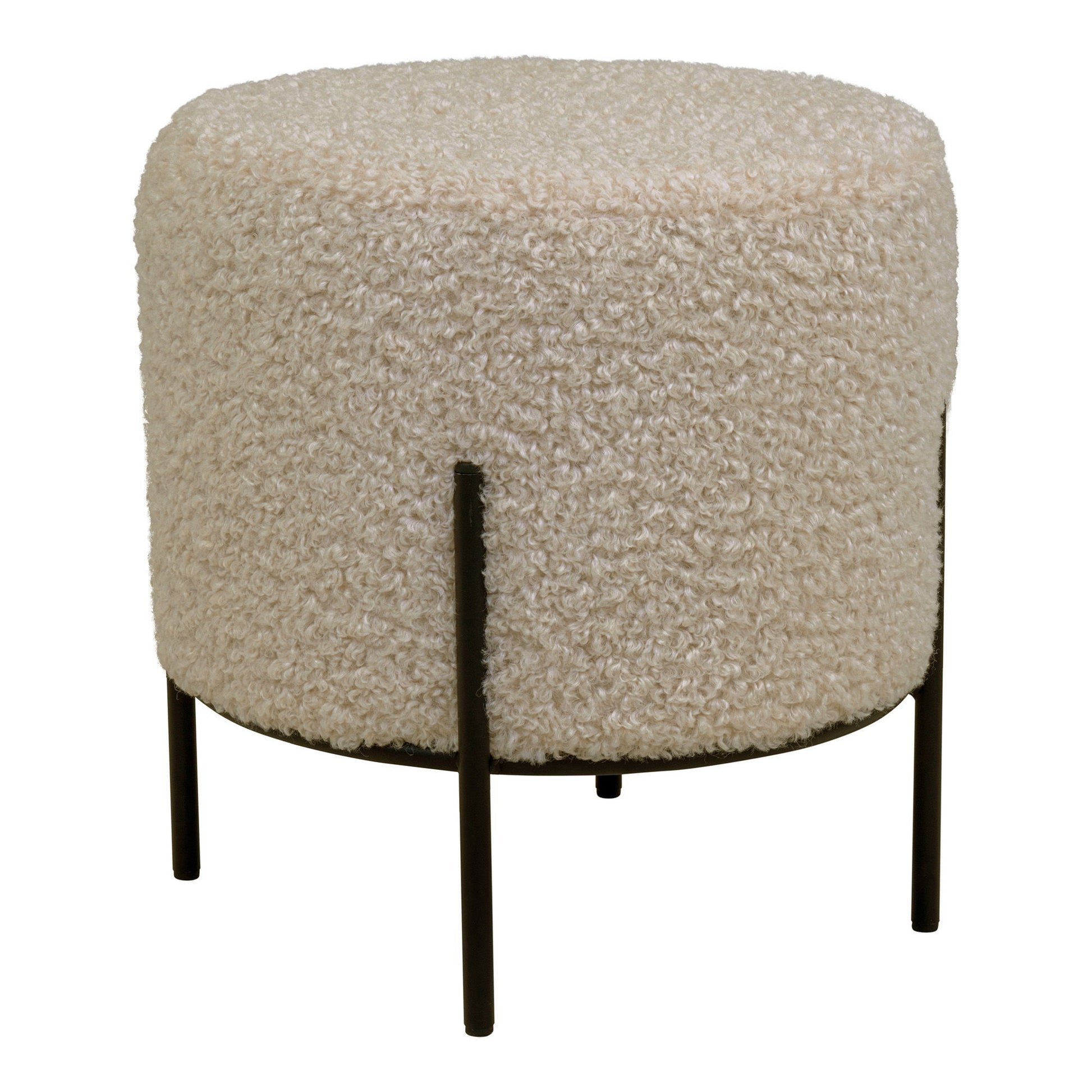 taburet cu tapiterie teddy, gri-maro, cu picioare negre