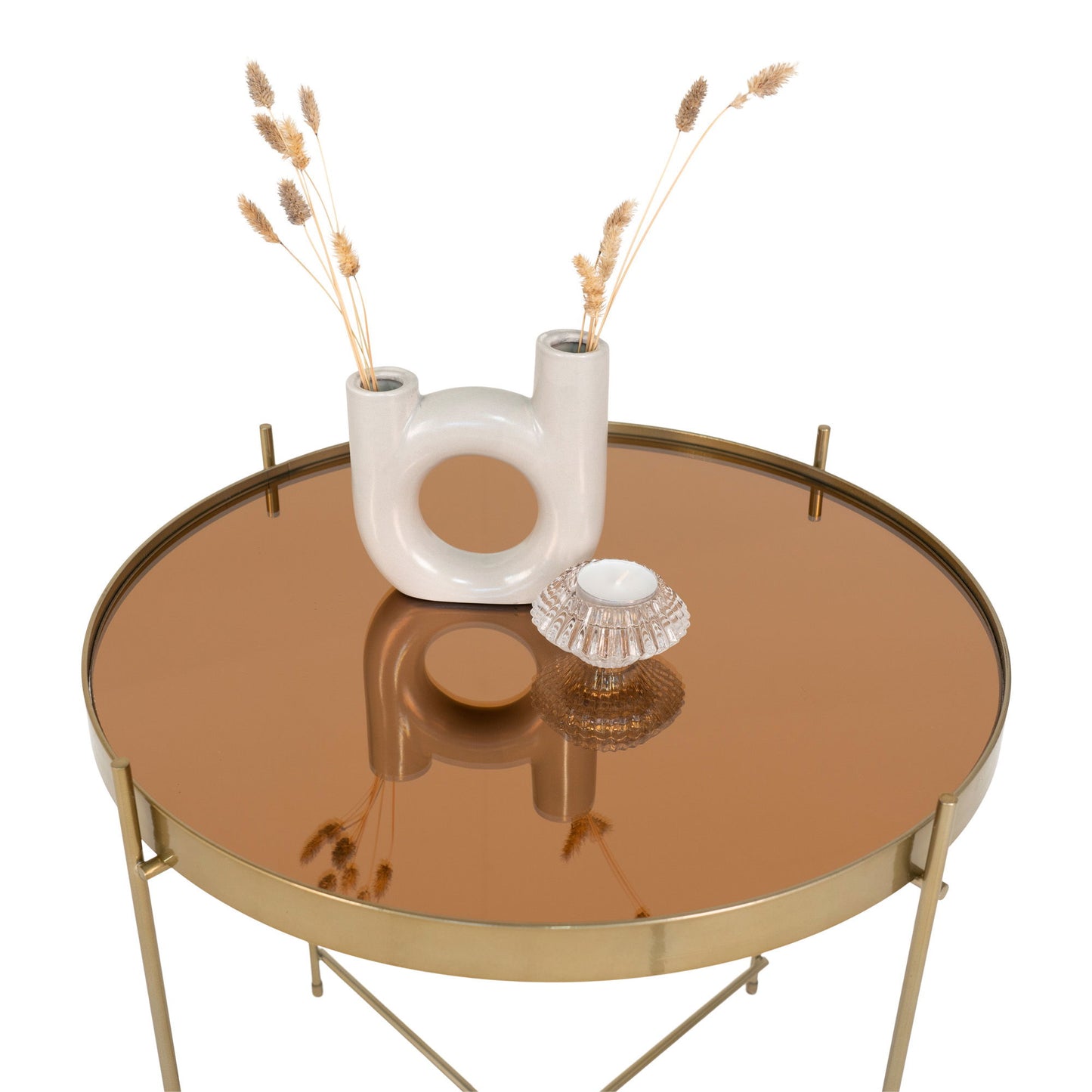  Masuta de cafea din otel cu aspect de alama, sticla