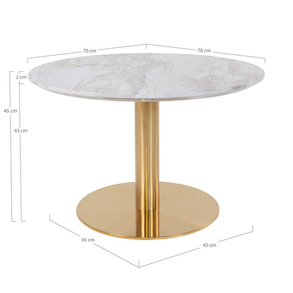 Masuta de cafea, blat cu aspect de marmura, baza cu aspect de alama