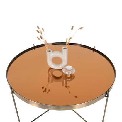 Masuta de cafea, otel cu aspect de alama, sticla