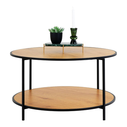 Masuta de cafea cu aspect de stejar si rama neagra 
