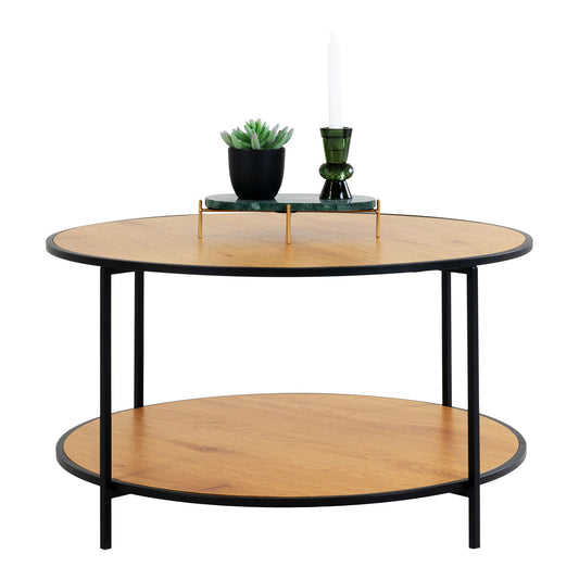 Masuta de cafea cu aspect de stejar si rama neagra 