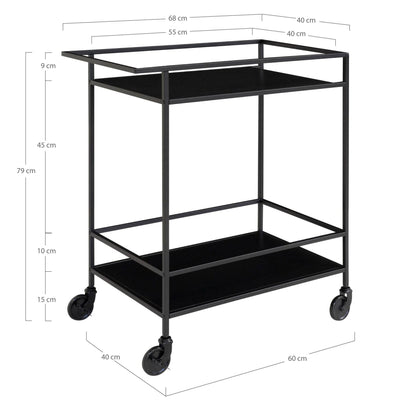 Carucior de bar cu 2 rafturi, negru