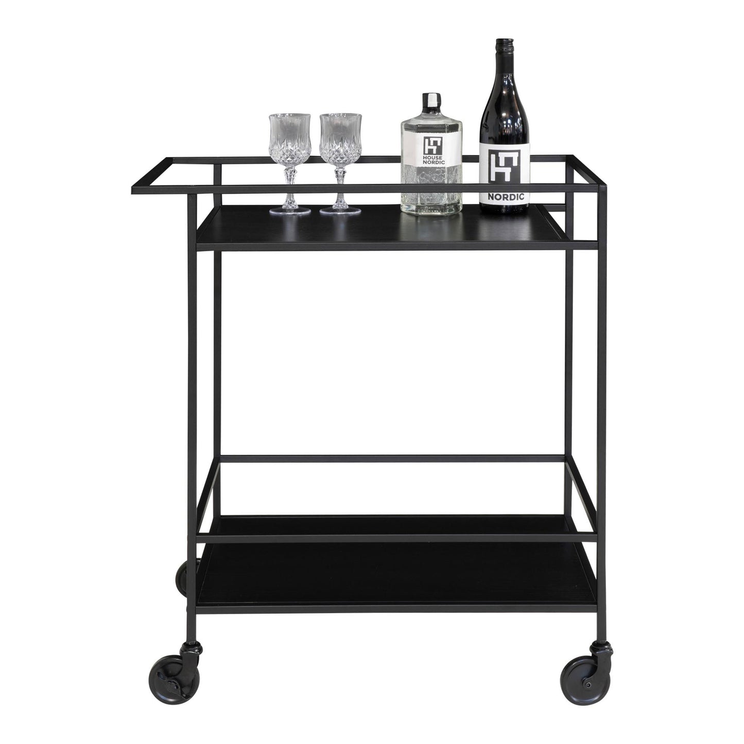 Carucior de bar cu 2 rafturi, negru