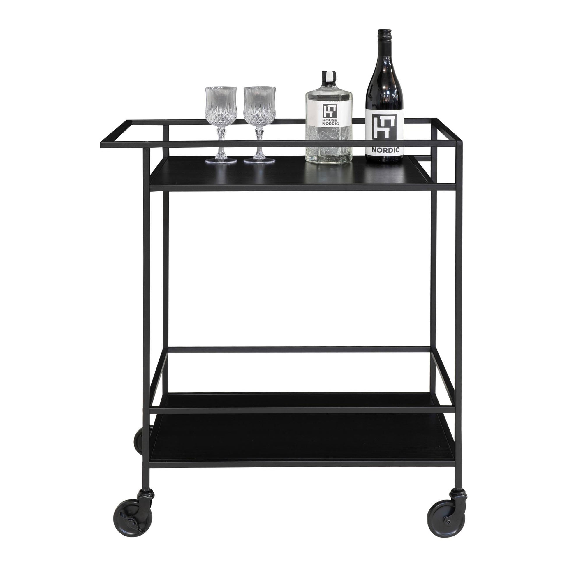 Carucior de bar cu 2 rafturi, negru