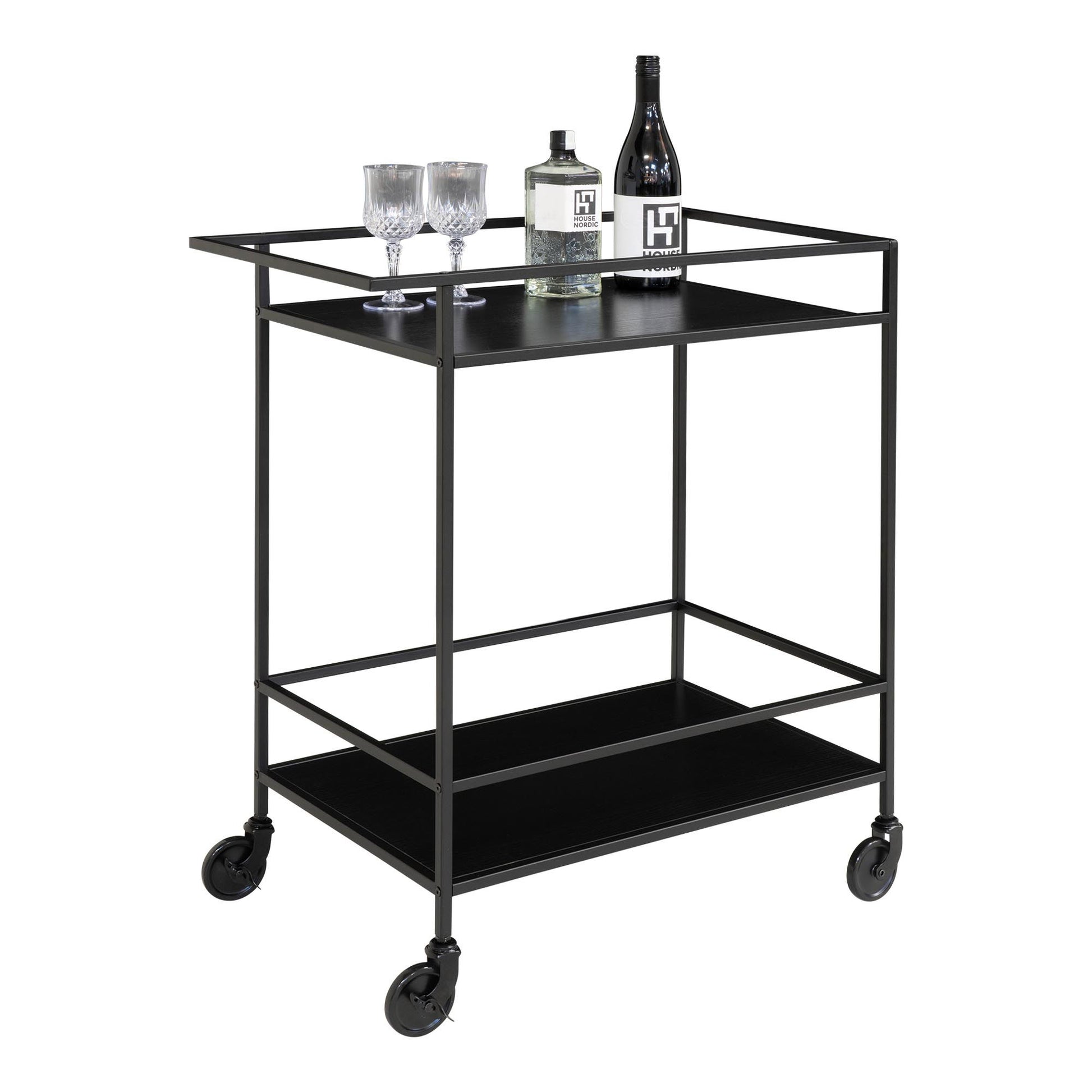 Carucior de bar cu 2 rafturi, negru