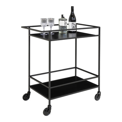 Carucior de bar cu 2 rafturi, negru