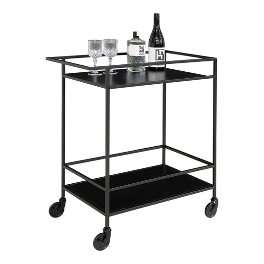 Carucior de bar cu 2 rafturi, negru