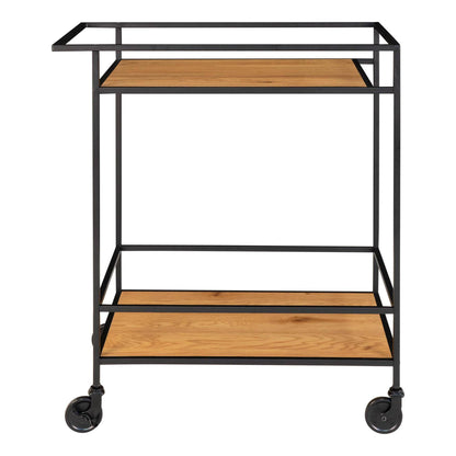 Carucior de bar cu 2 rafturi, cu aspect de stejar si rama neagra