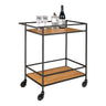 Carucior de bar cu 2 rafturi, aspect stejar, rama neagra Vita 68x40x79 cm