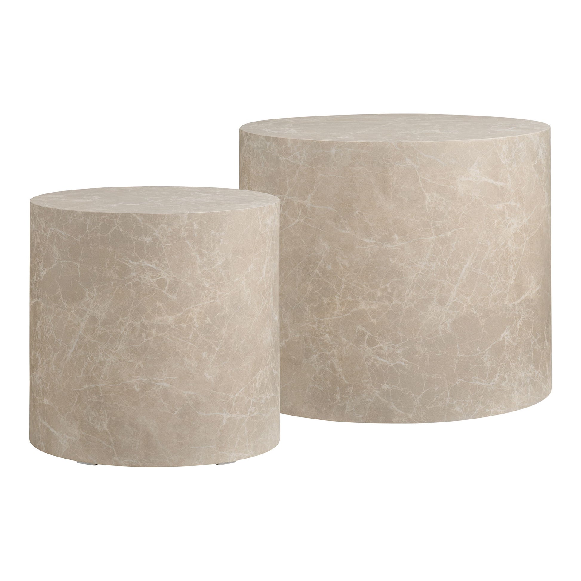 Masuta de cafea rotunda cu aspect de marmura bej, set de 2