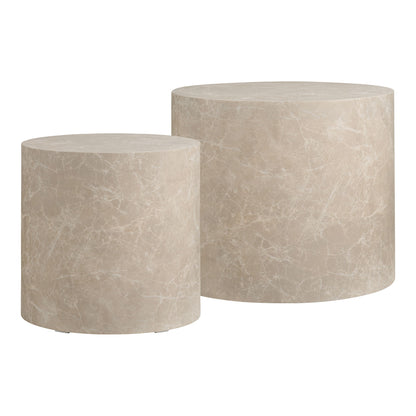 Masuta de cafea rotunda cu aspect de marmura bej, set de 2