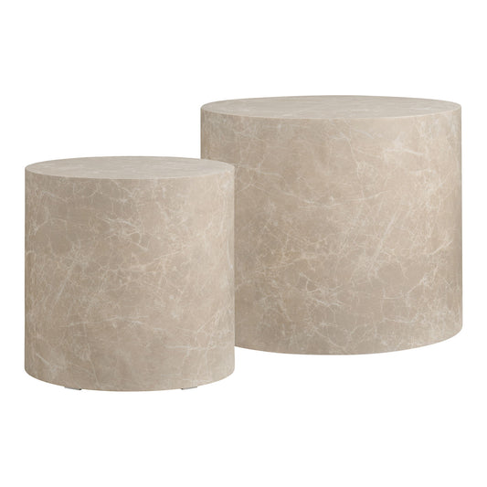 Masuta de cafea rotunda cu aspect de marmura bej, set de 2