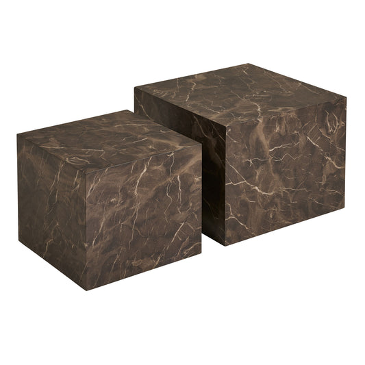 Masuta de cafea cu aspect de marmura maro, set de 2