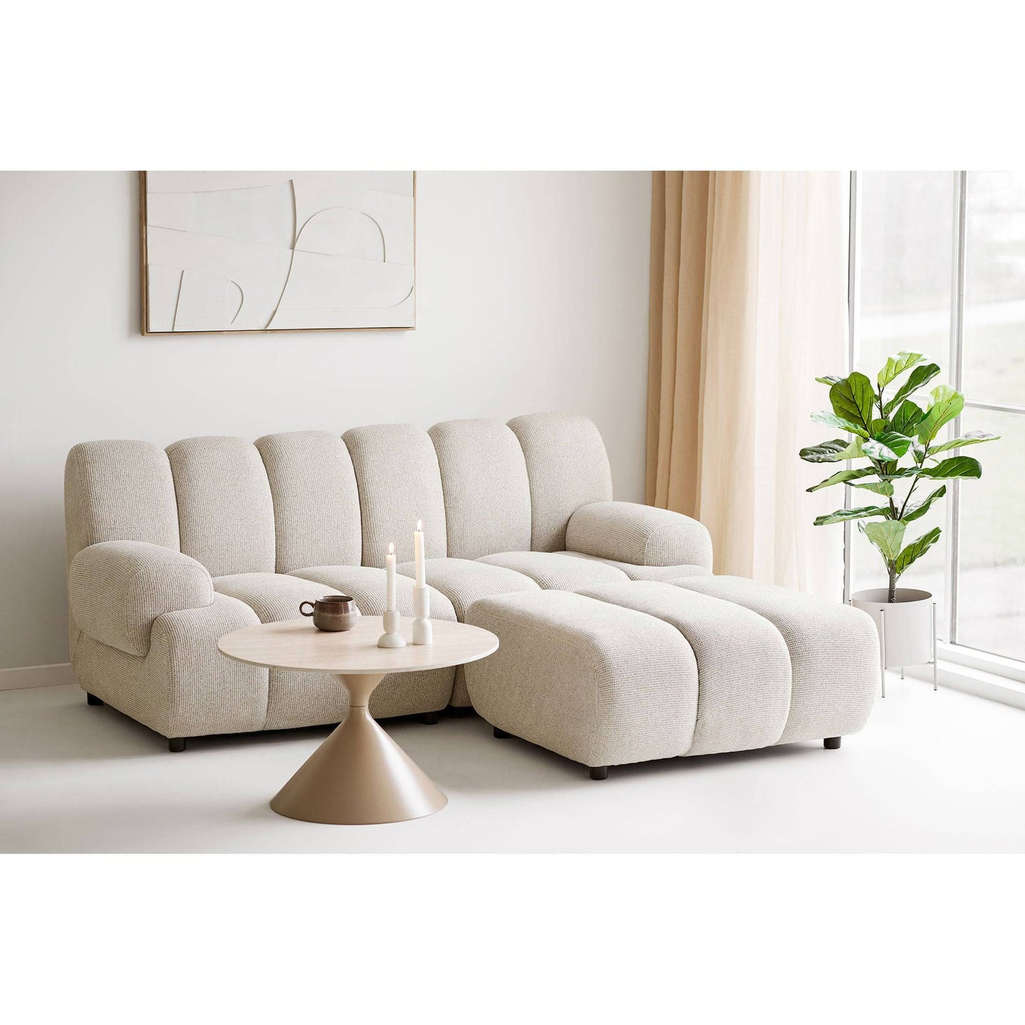 Masuta de cafea cu blat ceramic/otel, travertin/nisipiu, in living bej