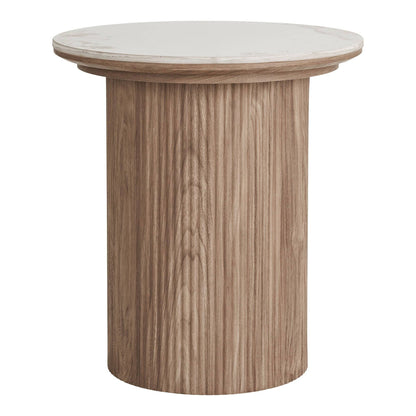 Masuta laterala cu blat ceramic, alb/maro