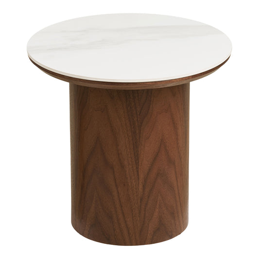 Noli Masuta laterala cu blat ceramic/furnir de frasin, alb/maro inchis ø40x38 cm