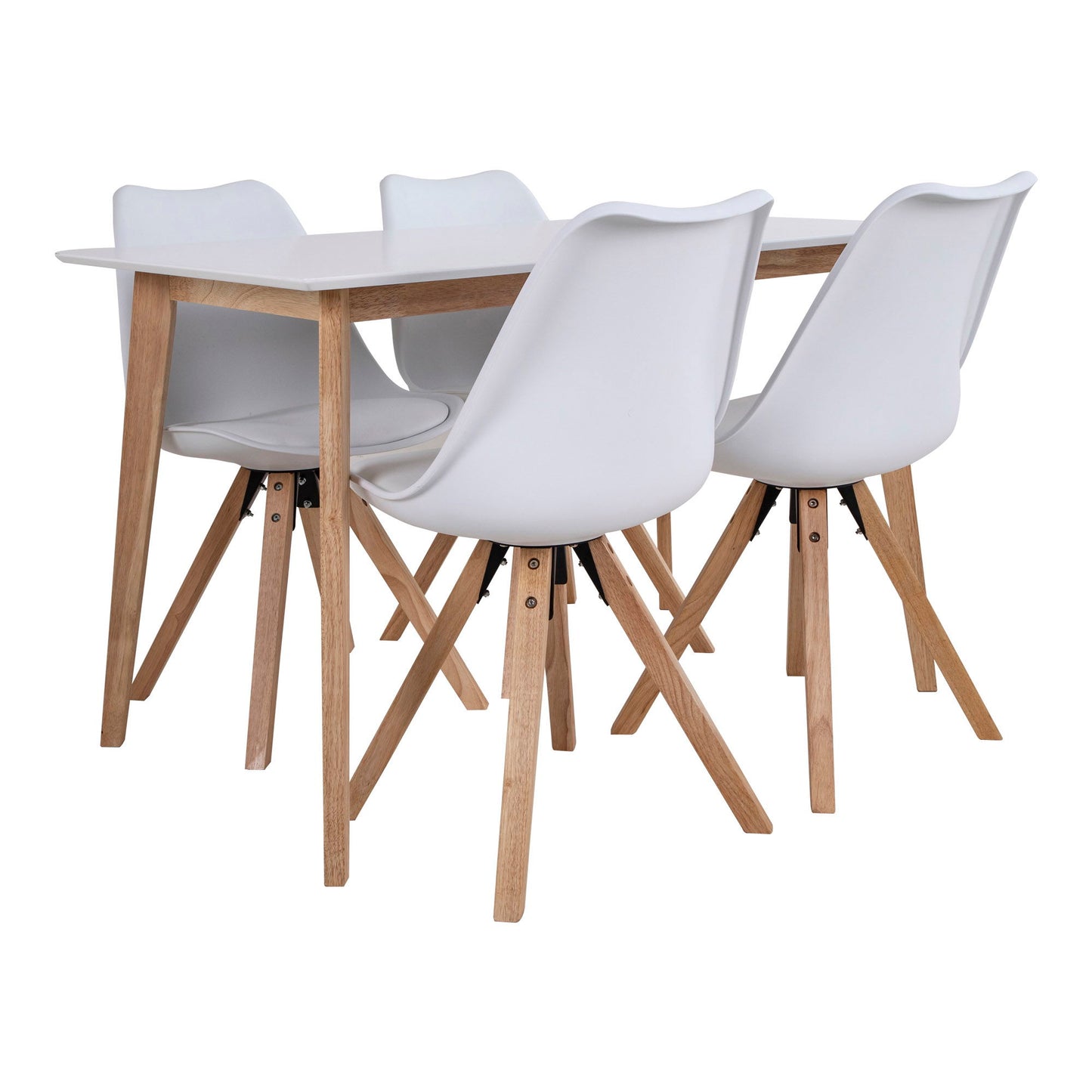  Masa de dining, alb si natur, in living, cu scaune
