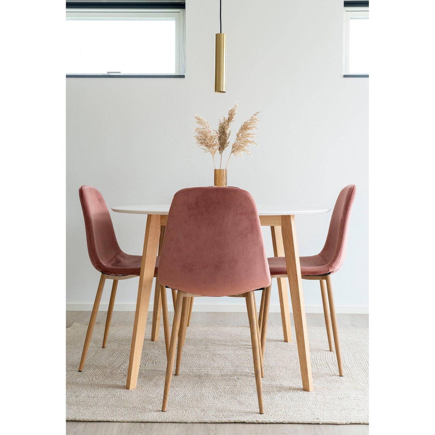  Masa de dining, alb si natur, in living, cu scaune