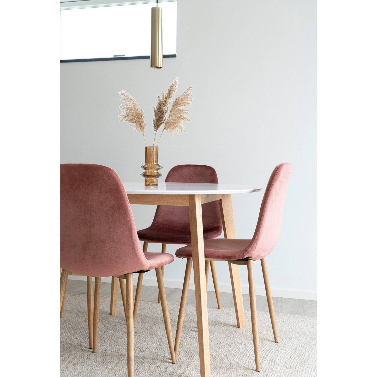  Masa de dining, alb si natur, in living, cu scaune
