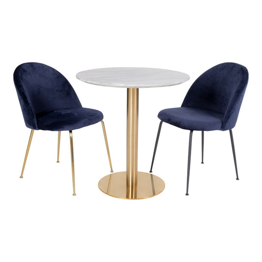 Masa de dining, blat cu aspect de marmura, baza cu aspect alama, cu scaune