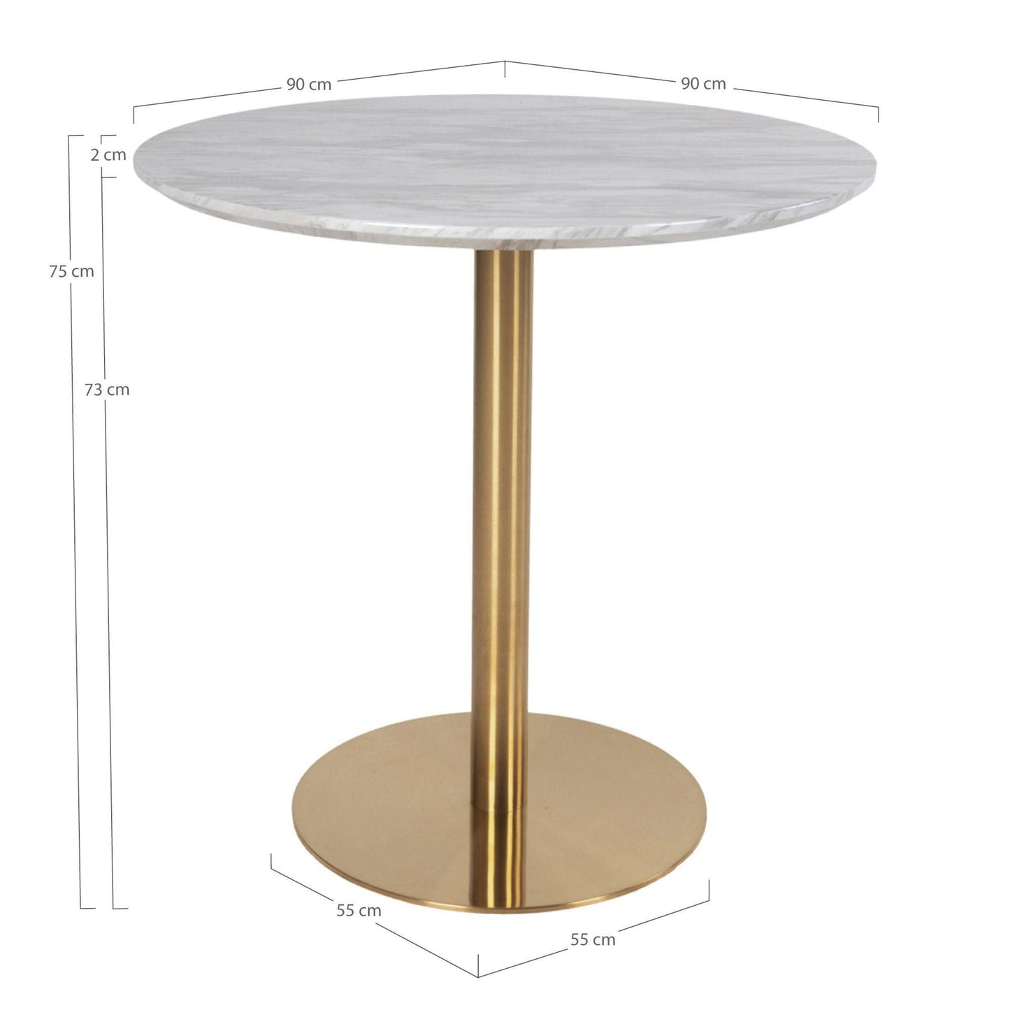 Masa de dining cu blat cu aspect de marmura, baza cu aspect alama