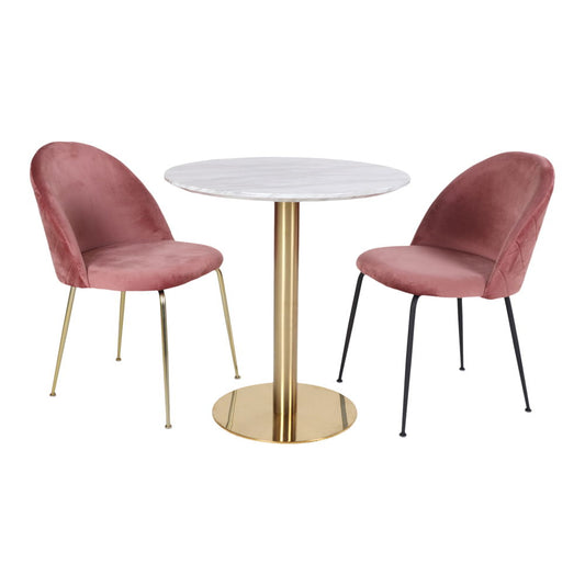 Masa de dining cu blat cu aspect de marmura, baza cu aspect alama