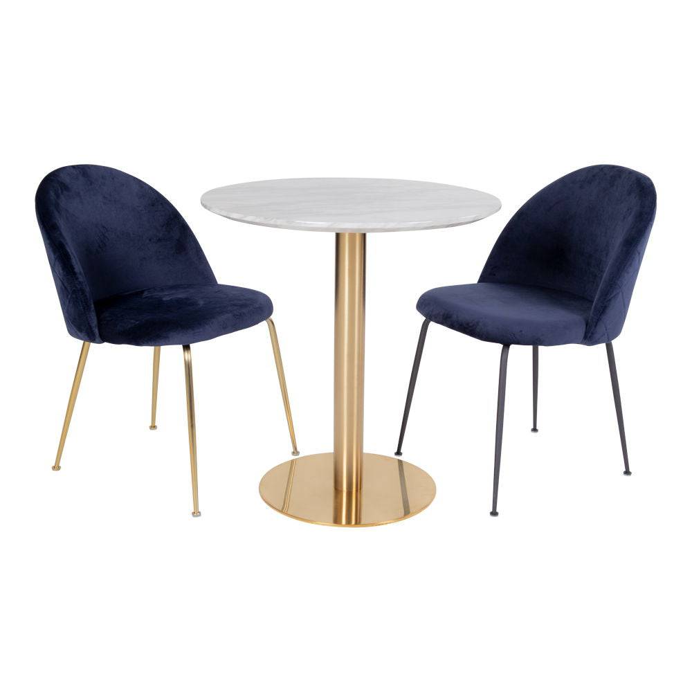 Masa de dining cu blat cu aspect de marmura, baza cu aspect alama