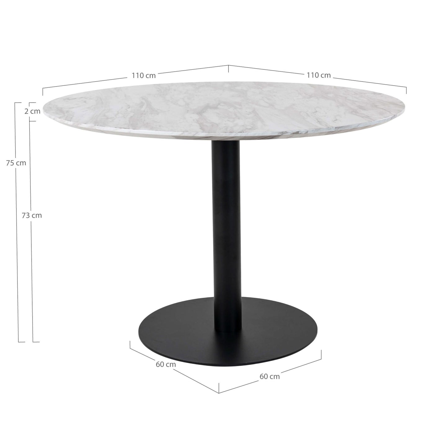 Masa de dining cu blat cu aspect de marmura, baza neagra