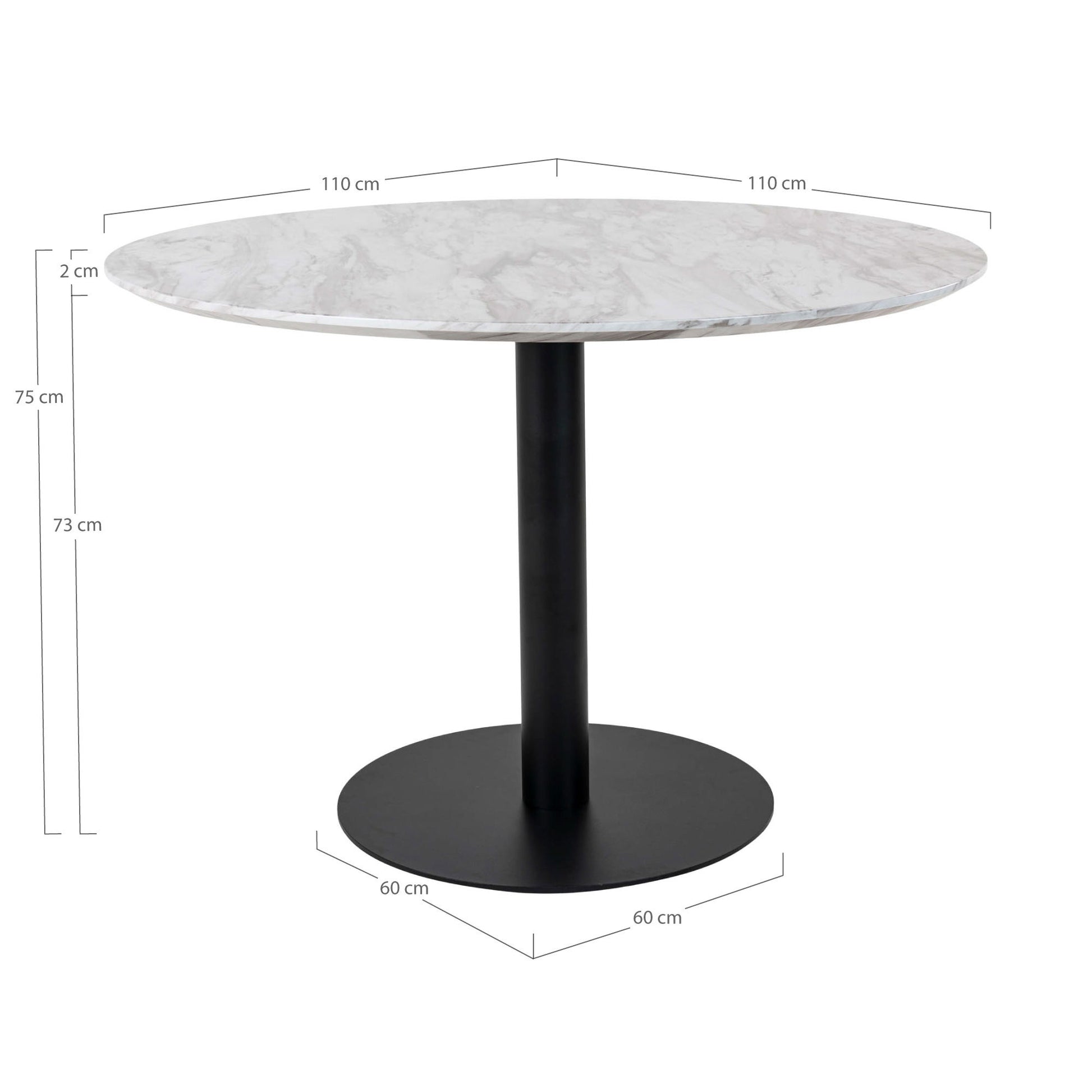 Masa de dining cu blat cu aspect de marmura, baza neagra