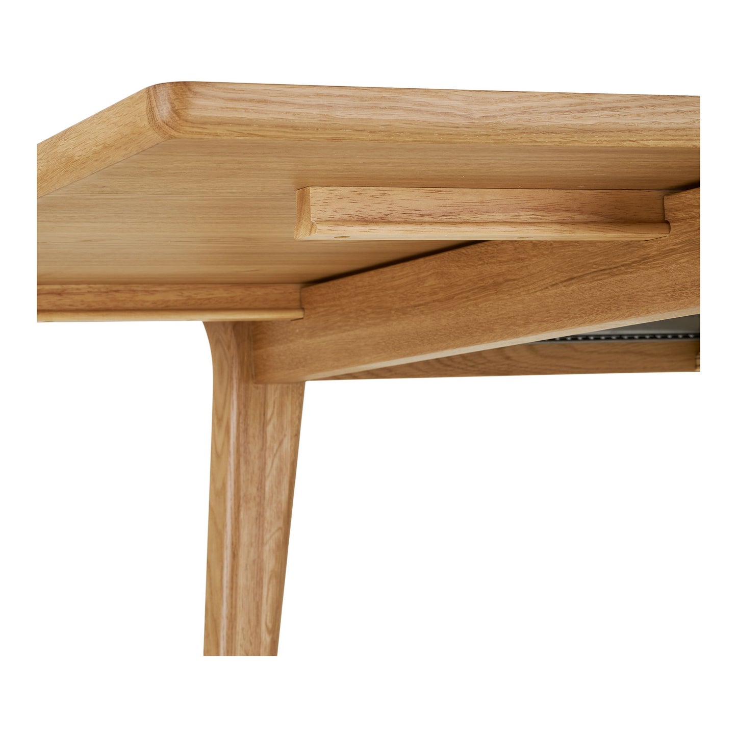 Masa de dining din furnir de stejar, natur,  cu doua placi de extensie, detaliu