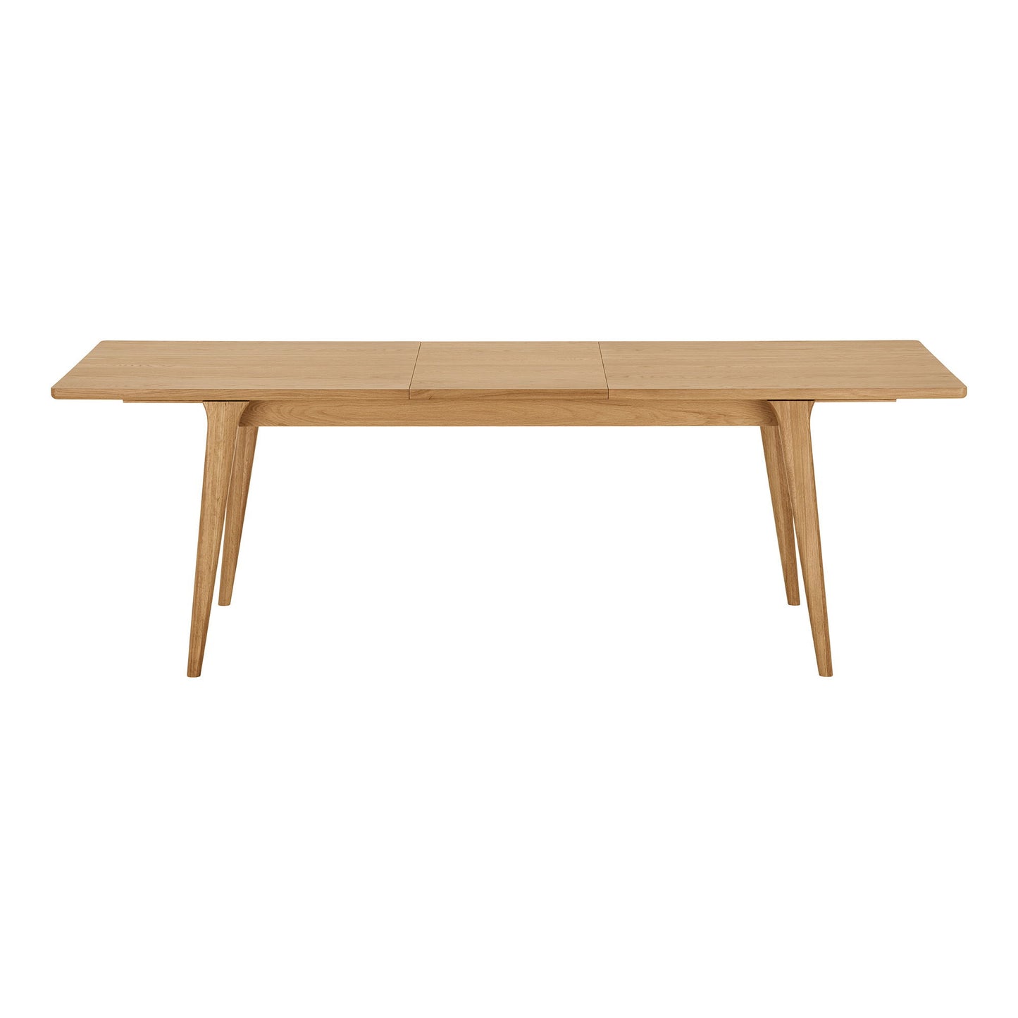 Masa de dining din furnir de stejar, natur, cu o placa de extensie, in living