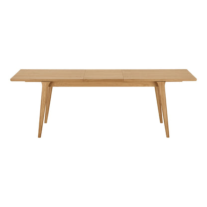 Masa de dining din furnir de stejar, natur, cu o placa de extensie, in living