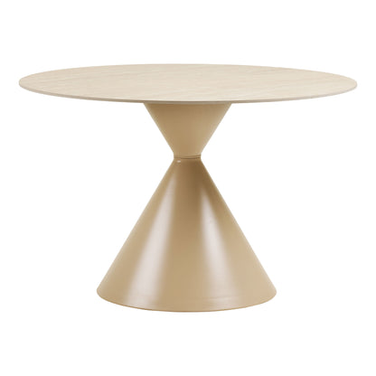 Masa de dining cu blat ceramic/otel, cu aspect de travertin/nisipiu