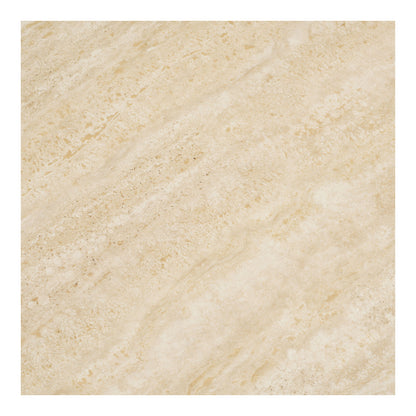 Masa de dining cu blat ceramic/otel, cu aspect de travertin/nisipiu, detaliu