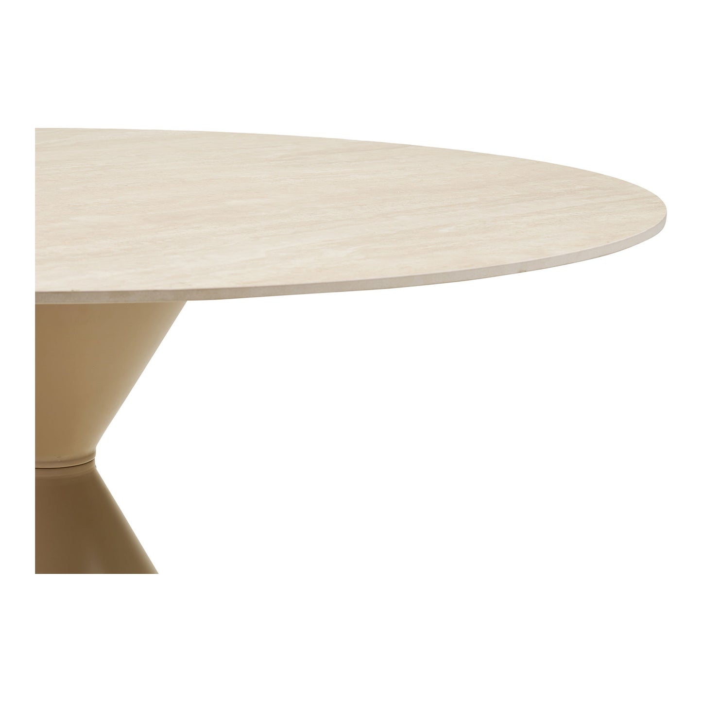 Masa de dining cu blat ceramic/otel, cu aspect de travertin/nisipiu, detaliu