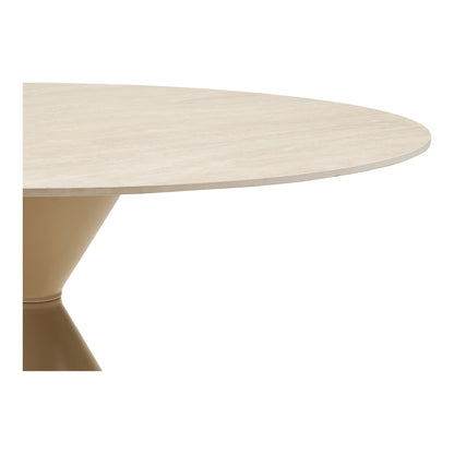 Masa de dining cu blat ceramic/otel, cu aspect de travertin/nisipiu, detaliu