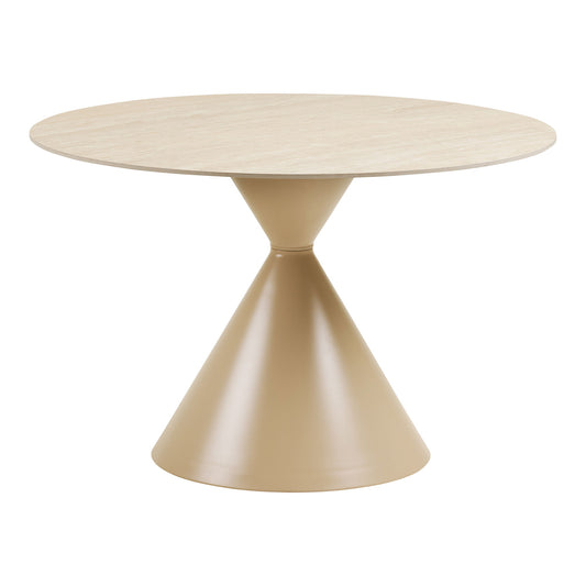 Masa de dining cu blat ceramic/otel, cu aspect de travertin/nisipiu