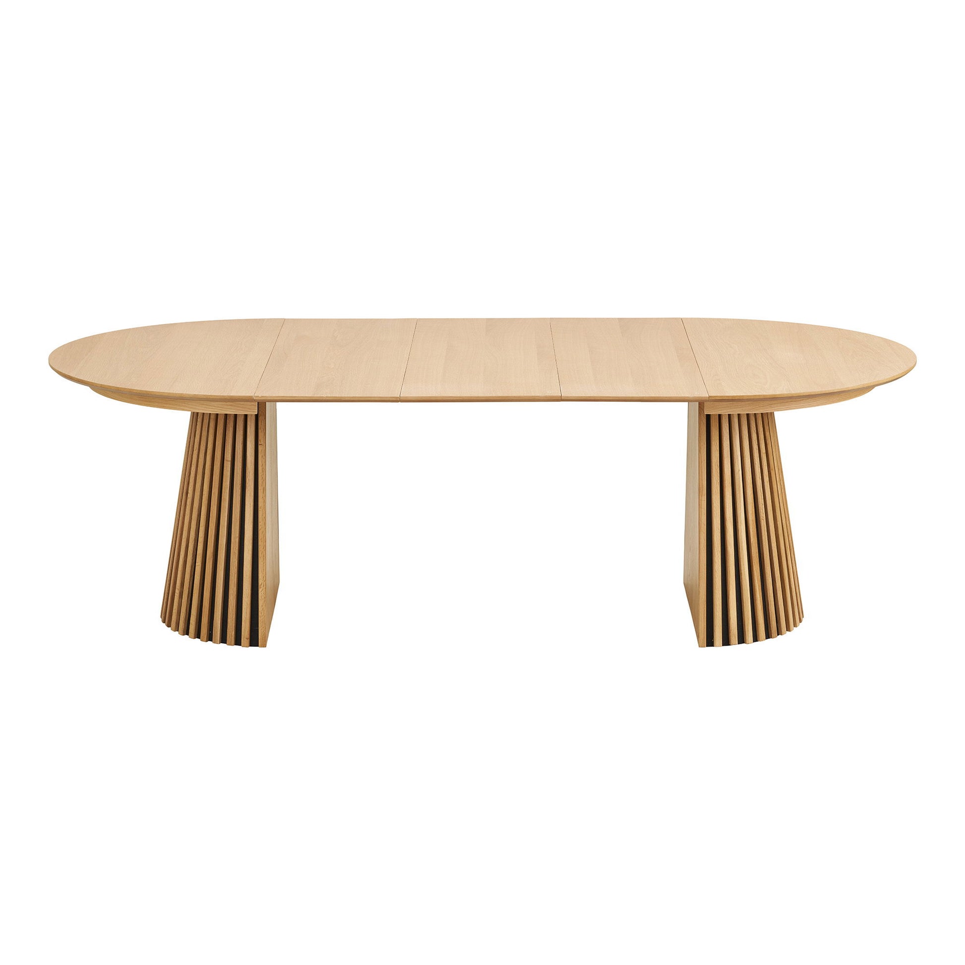 Masa de dining din furnir de stejar, natur, cu trei placi de extensie
