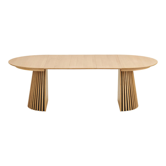 Masa de dining din furnir de stejar, natur, cu trei placi de extensie