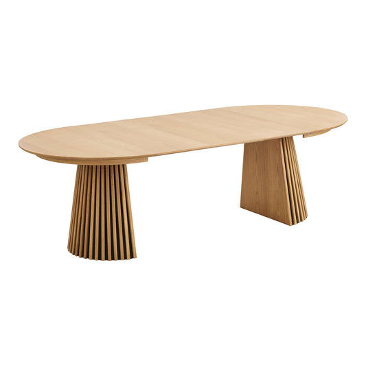 Masa de dining din furnir de stejar, natur, cu trei placi de extensie